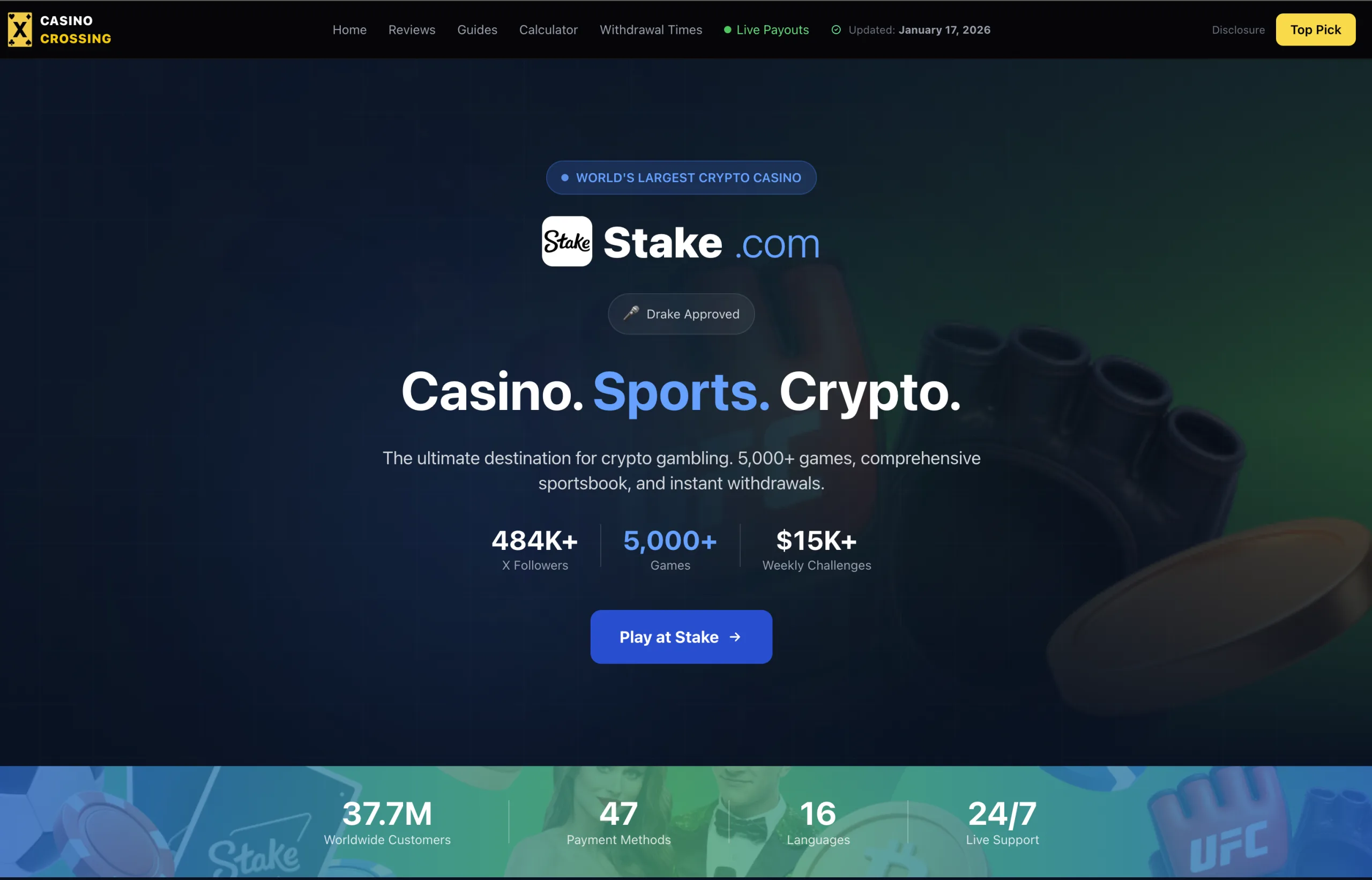 Per-casino review page with verified stats and wallet intelligence