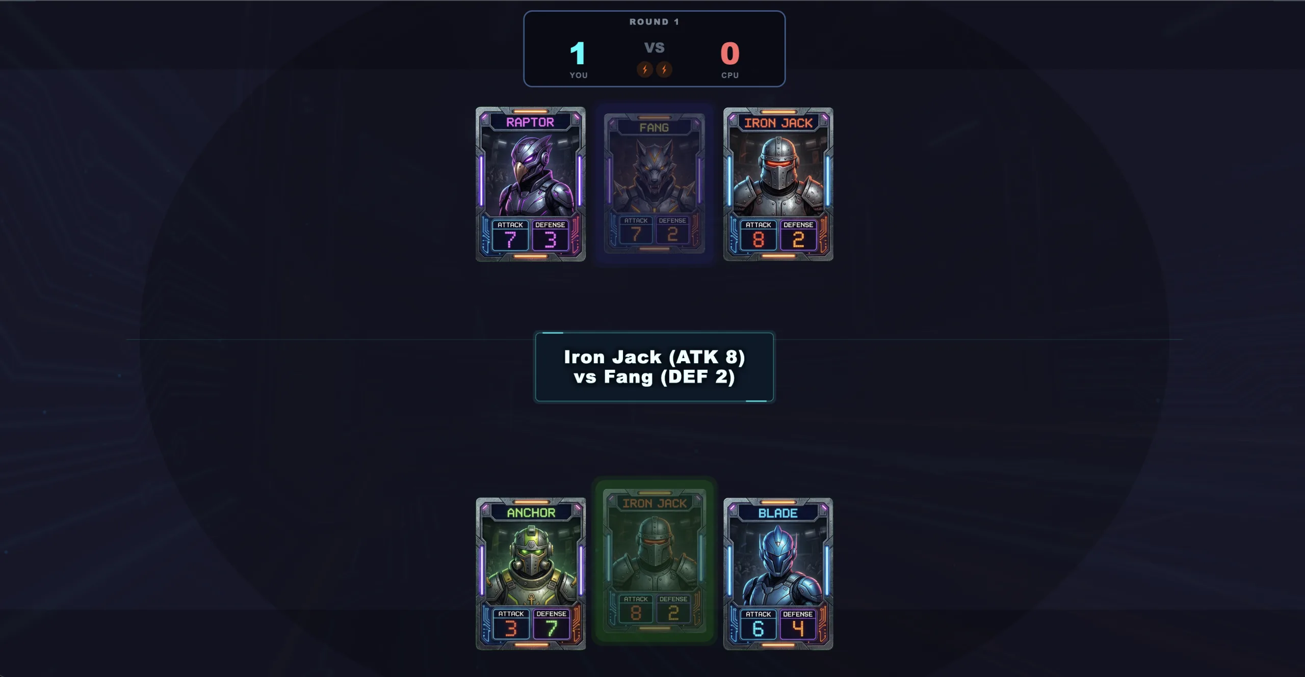 Speedball TCG mid-battle — Iron Jack versus Fang